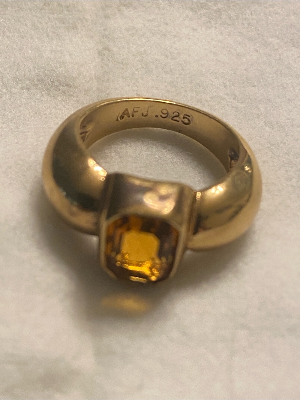 AFJ 925 Chunky Citrine Gold Plate Sz 5 Ring